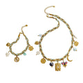 Pearl Acrylic Pendant Necklace & Bracelet Jewelry Set – Woven Chain, Stainless Steel, Party