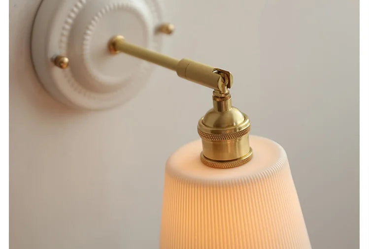 IWHD White Ceramic Nordic Wall Lamp – LED, Bedroom & Bathroom, Copper Accent, 4W–100W