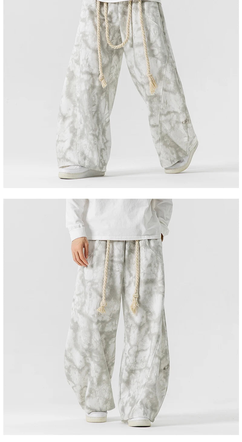Unisex Wide Leg Printed Casual Streetwear Pants – Chinese Style, Sizes up to 5XL