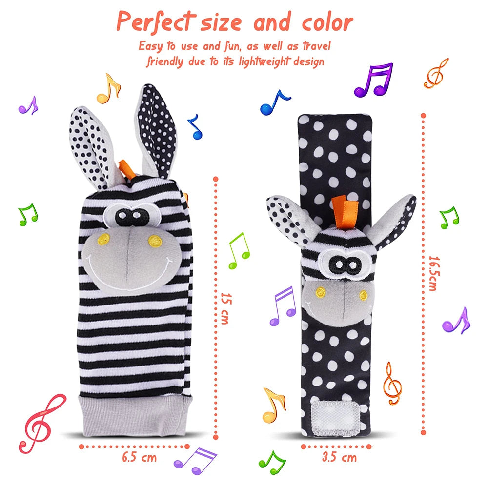Baby Wrist Rattle & Foot Finder Sensory Toy Set – Black & White, Newborn Essential
