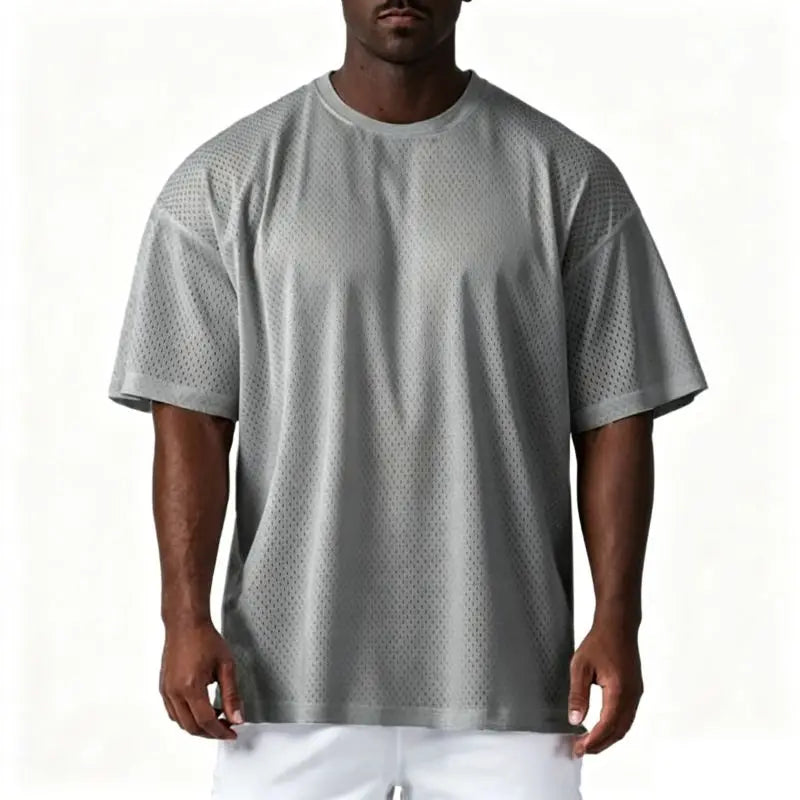 Men’s Oversized Mesh Quick-Dry Gym T-Shirt – Breathable, Bodybuilding & Sport, Short Sleeve