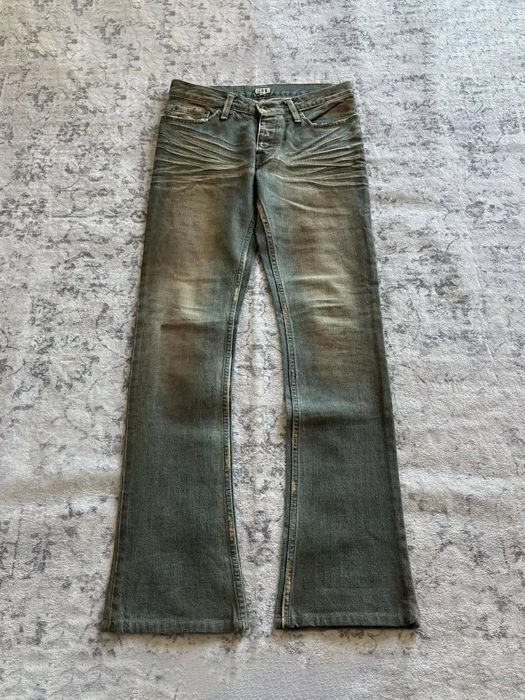 Women’s Retro Micro-Horn Flare Jeans – Casual Rock Style, Sizes S–XL, Blue Denim