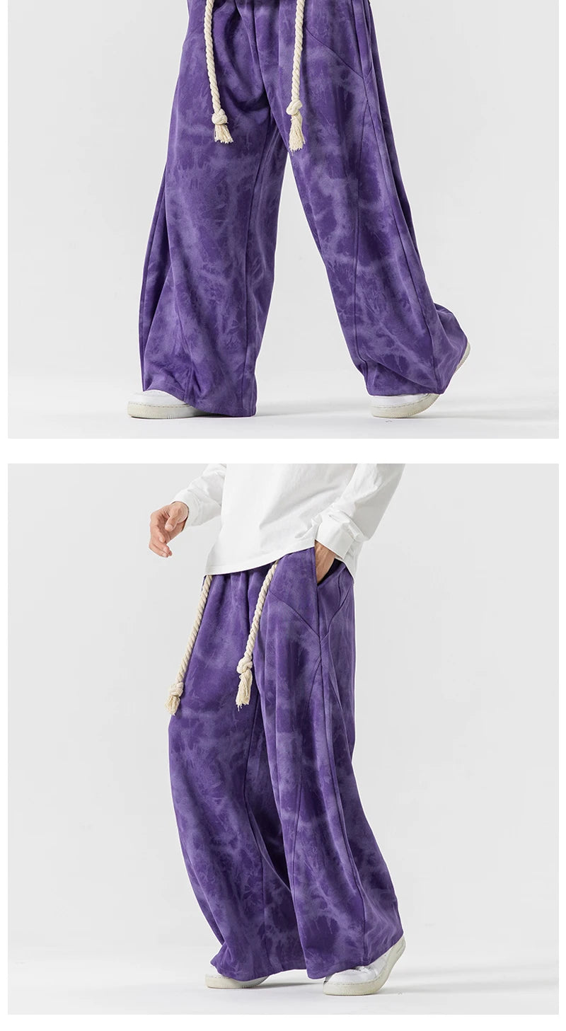Unisex Wide Leg Printed Casual Streetwear Pants – Chinese Style, Sizes up to 5XL
