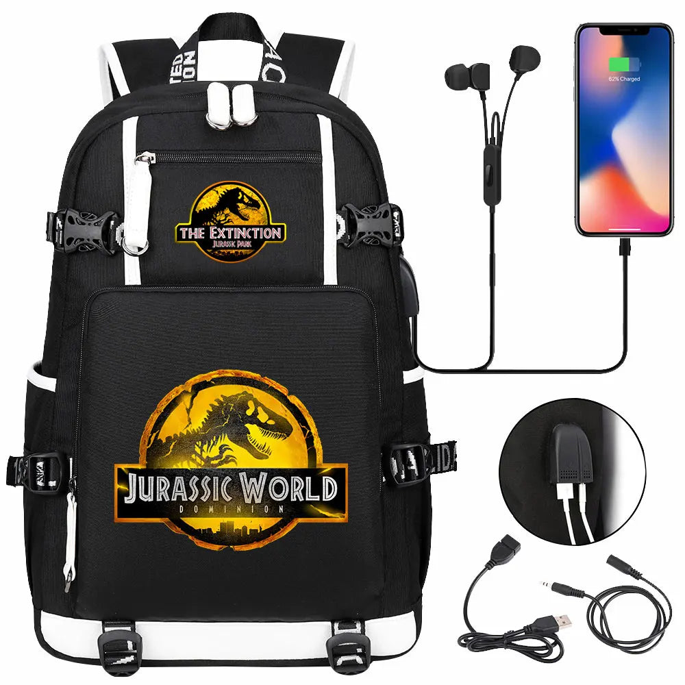 Jurassic World Dinosaur Backpack with USB Port – Large Capacity Laptop Bag for Men & Women