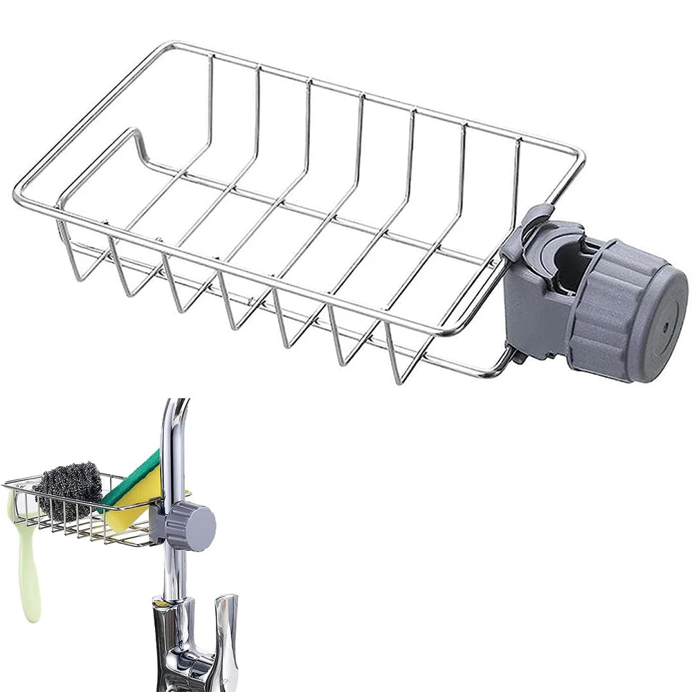 Kitchen Sink Sponge & Soap Drain Rack Organizer – Flexible Faucet Holder, Towel Shelf