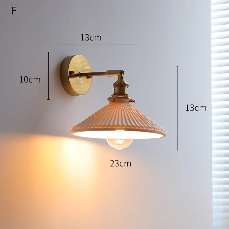 IWHD White Ceramic Nordic Wall Lamp – LED, Bedroom & Bathroom, Copper Accent, 4W–100W