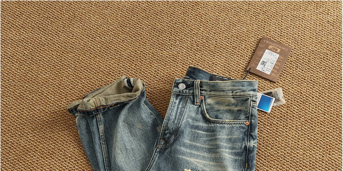 Men’s Retro Heavyweight Straight Tapered Jeans – 100% Cotton, Washed Denim, Sizes 29–38