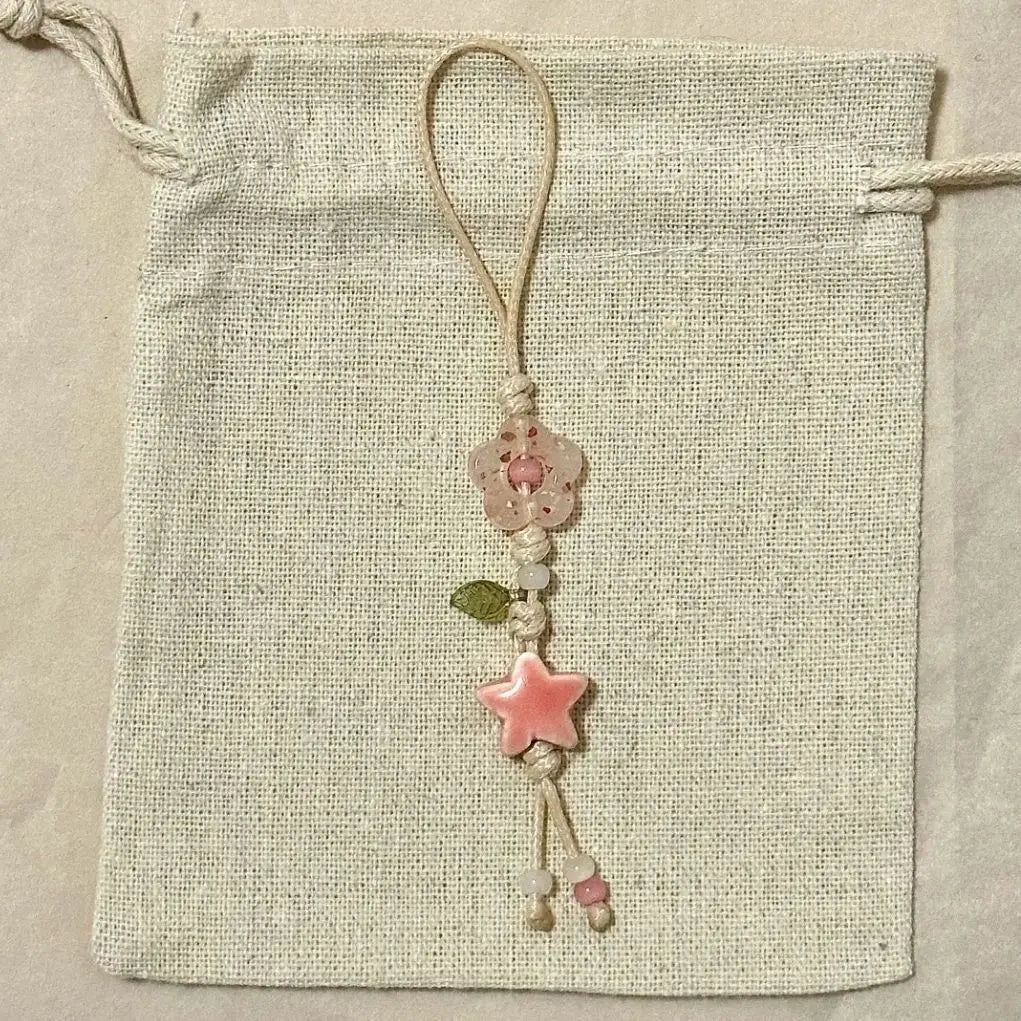 Kawaii Ceramic Beaded Phone Charm Strap – Star & Flower, Pastel Colors