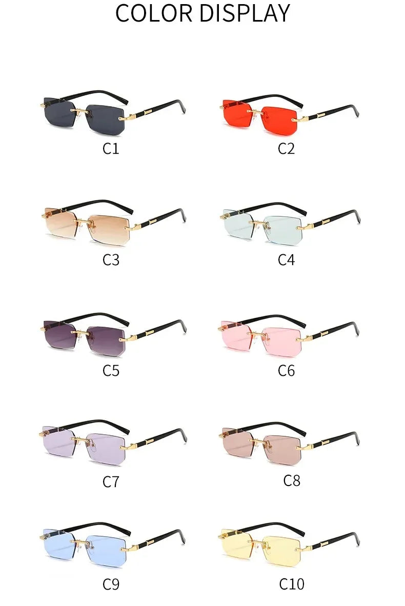 Rimless Rectangle Blue Light Blocking Sunglasses – Unisex, Square Frame, UV Protection