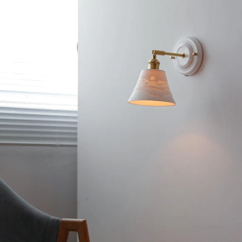IWHD White Ceramic Nordic Wall Lamp – LED, Bedroom & Bathroom, Copper Accent, 4W–100W