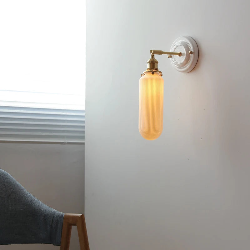 IWHD White Ceramic Nordic Wall Lamp – LED, Bedroom & Bathroom, Copper Accent, 4W–100W