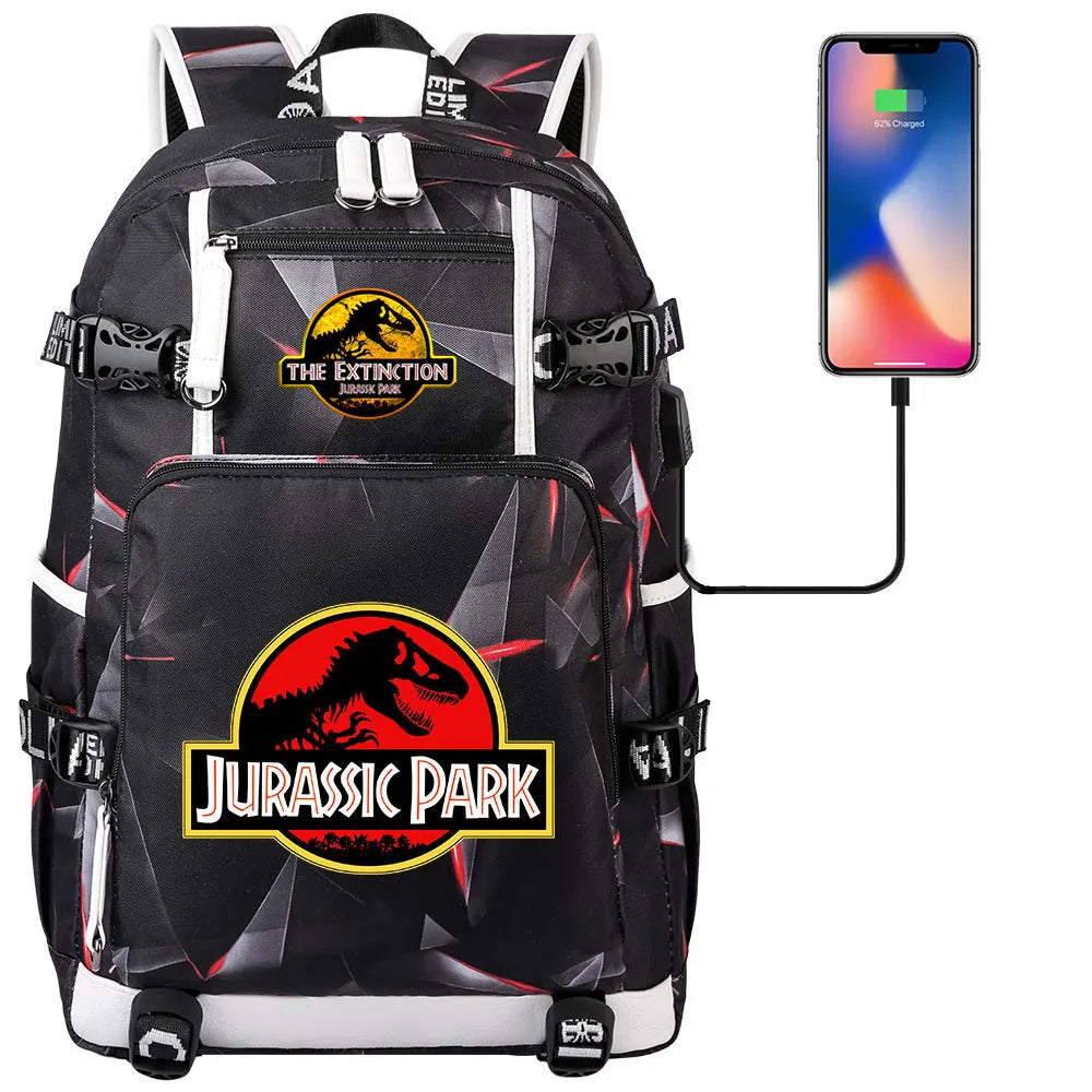 Jurassic World Dinosaur Backpack with USB Port – Large Capacity Laptop Bag for Men & Women
