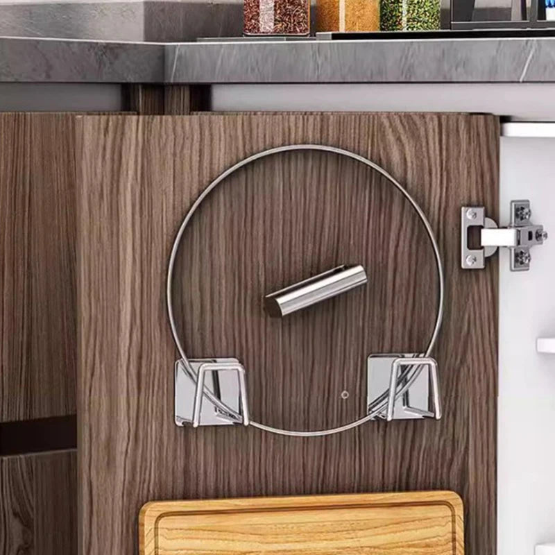 Stainless Steel Wall-Mounted Pot Cover & Cutting Board Rack – No-Drill, Cabinet Bottom Mount