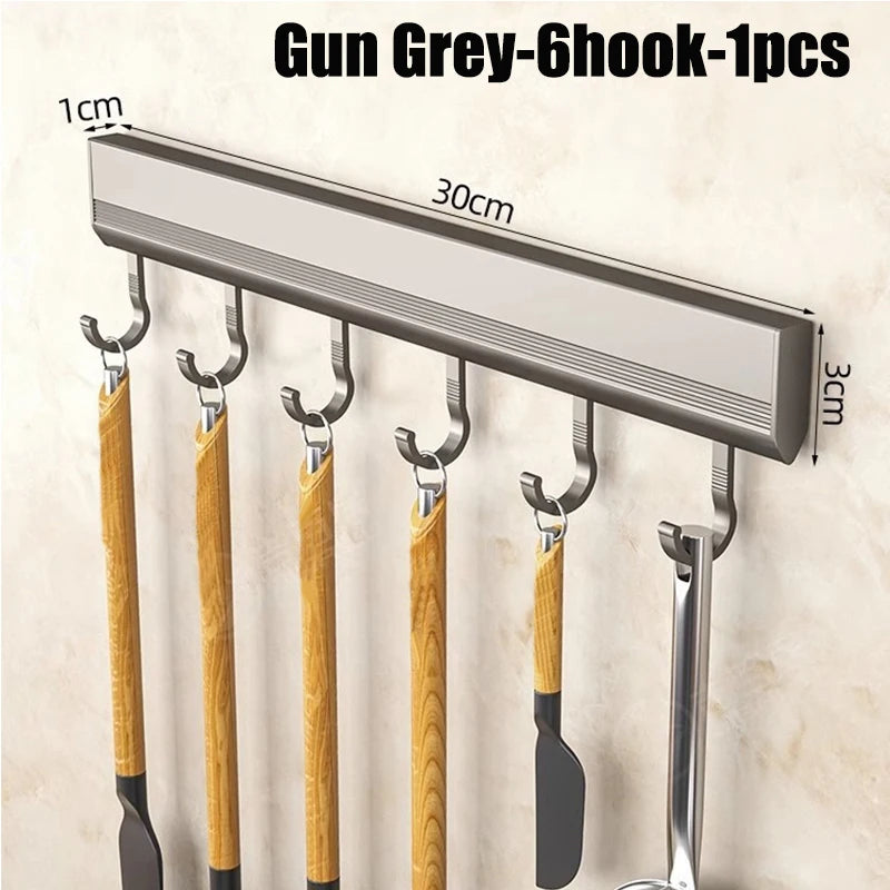 Aluminum Alloy Wall-Mounted Kitchen Utensil & Towel Hook Rack – Bathroom Robe Hanger