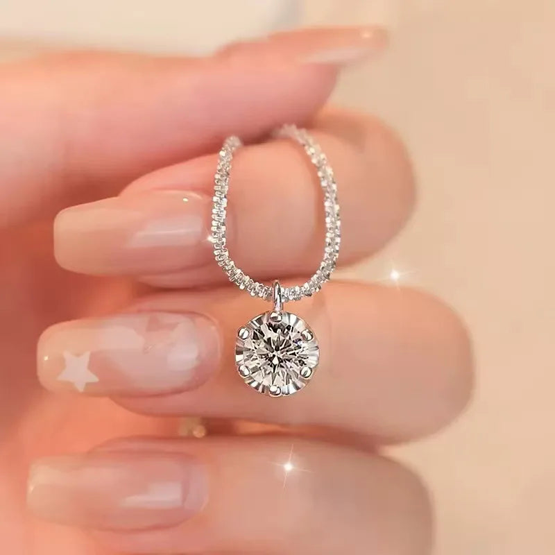 925 Sterling Silver Zircon Pendant Clavicle Necklace – Sparkling, Women’s Party Jewelry