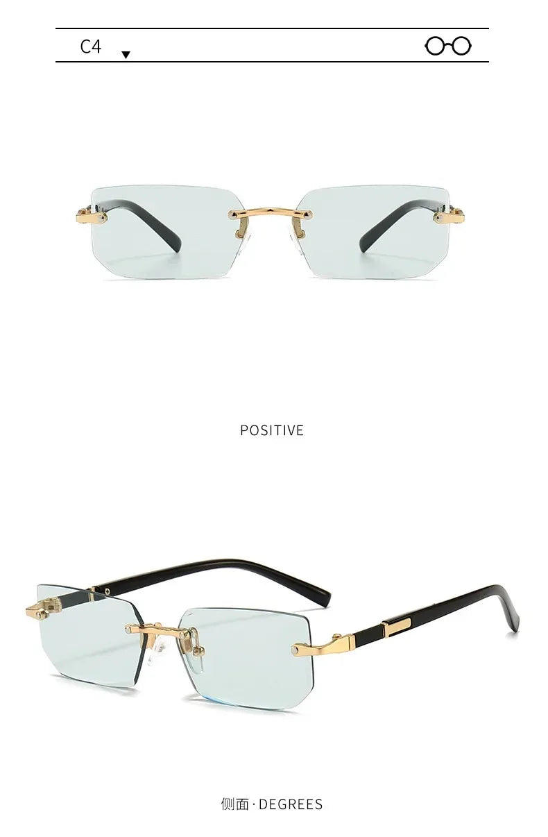 Rimless Rectangle Blue Light Blocking Sunglasses – Unisex, Square Frame, UV Protection