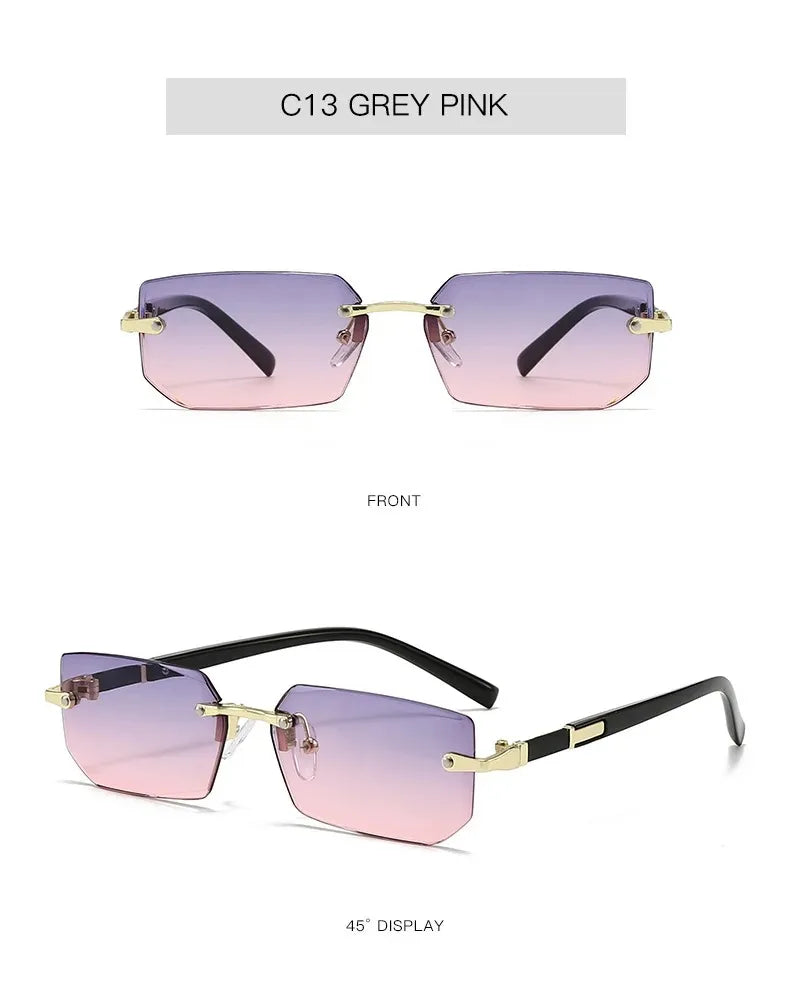 Rimless Rectangle Blue Light Blocking Sunglasses – Unisex, Square Frame, UV Protection