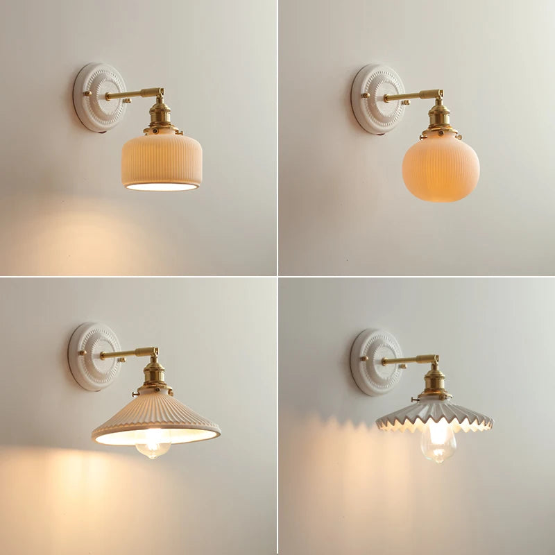 IWHD White Ceramic Nordic Wall Lamp – LED, Bedroom & Bathroom, Copper Accent, 4W–100W