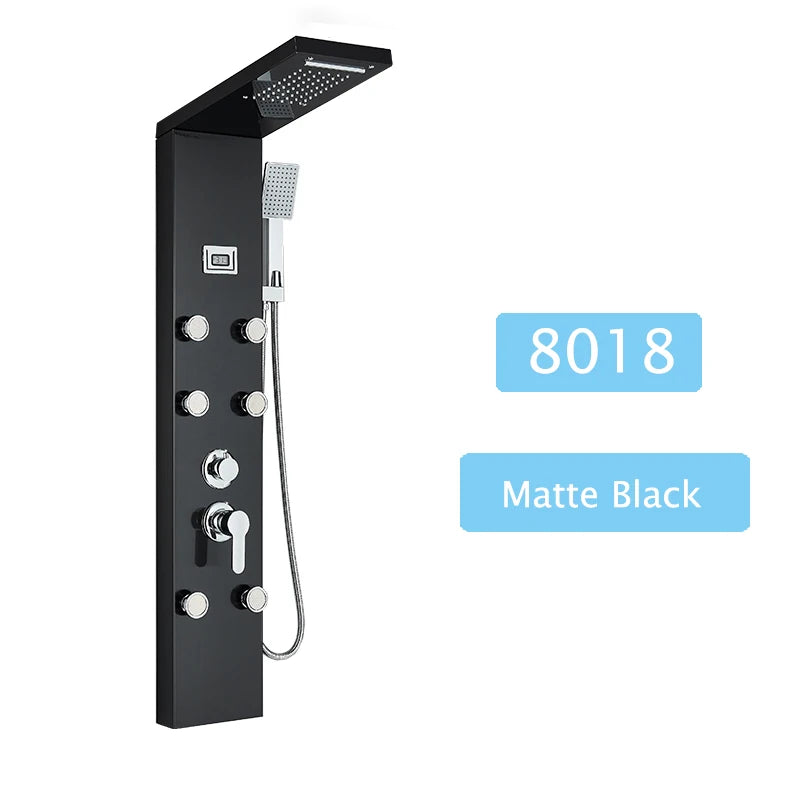 Luxury LED Waterfall Shower Panel System | Rain, Massage Jets & Hand Shower