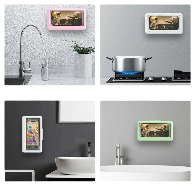 Self-Adhesive Waterproof Shower Phone Holder – Anti-Fog, Touch-Friendly, Bathroom Mount