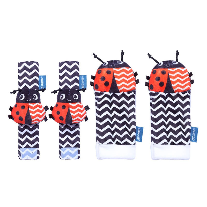 Baby Wrist Rattle & Foot Finder Sensory Toy Set – Black & White, Newborn Essential