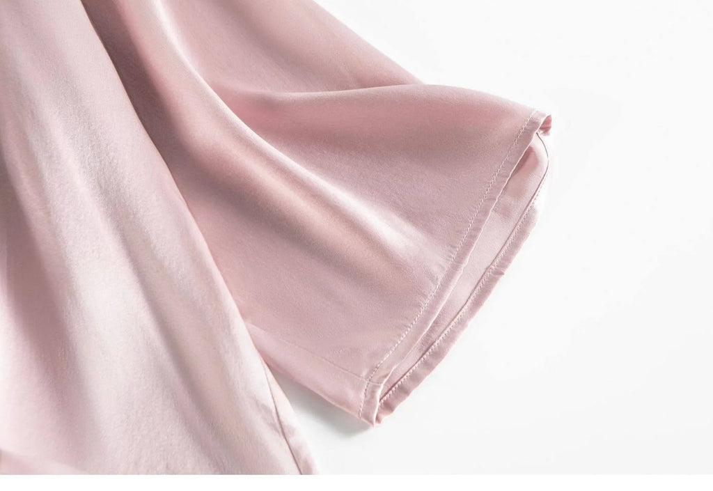 100% Mulberry Silk Satin Pajama Set – V-Neck, Three-Quarter Sleeve, 7 Colors, Sizes L–1XL