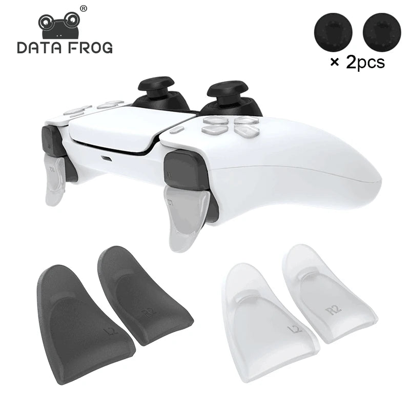 Data Frog PS5 Extended Trigger & D-Pad Key Cap Set – L2/R2 Extender, Transparent & Black