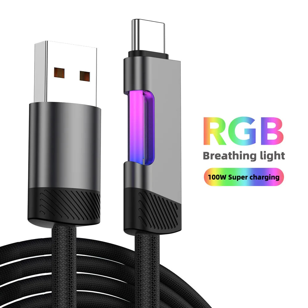 RGB Fast Charging USB-C Cable – 120W 6A, Ambient Light, 1m & 2m