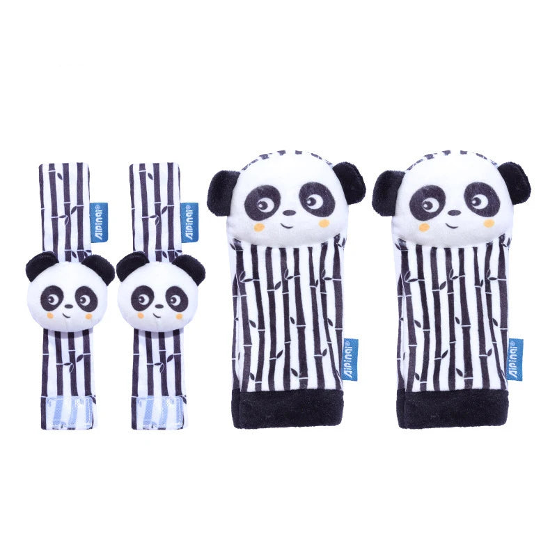 Baby Wrist Rattle & Foot Finder Sensory Toy Set – Black & White, Newborn Essential