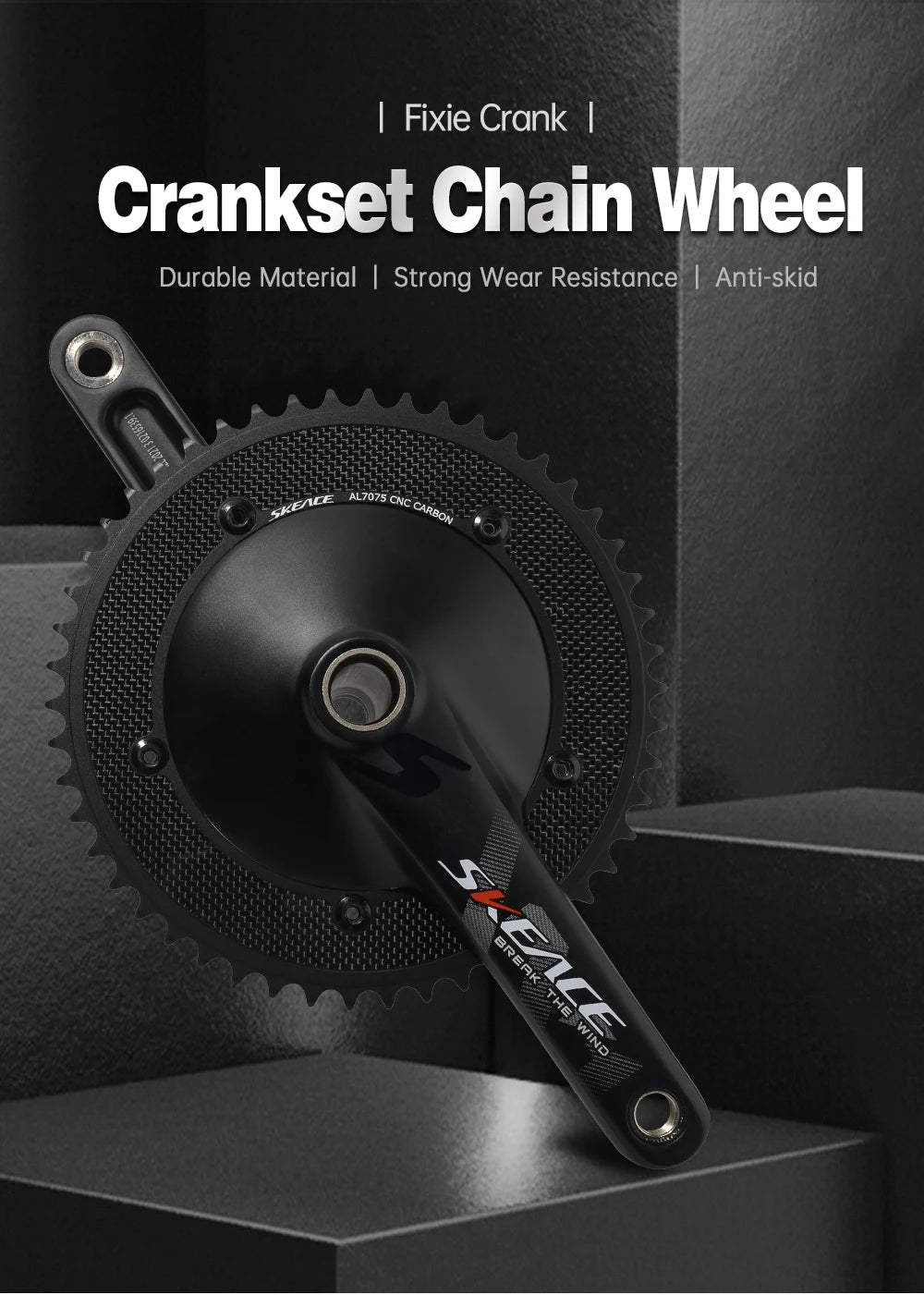 SKEACE Hollowtech Fixed Gear Bike Crankset – 49T/50T Carbon Chainwheel, 165mm Aluminum Alloy