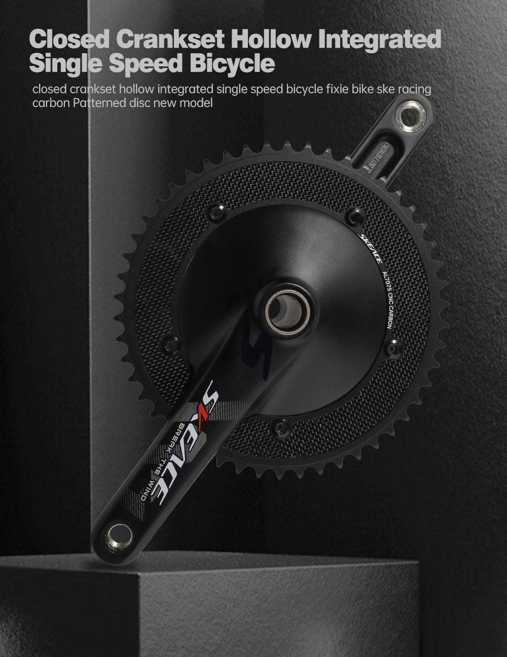 SKEACE Hollowtech Fixed Gear Bike Crankset – 49T/50T Carbon Chainwheel, 165mm Aluminum Alloy