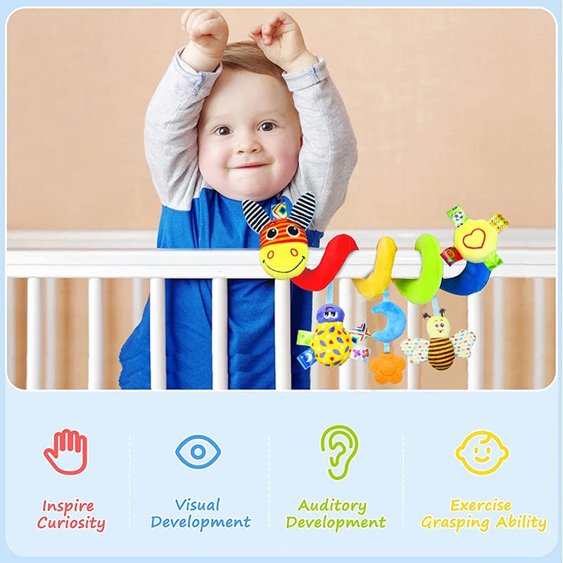 Baby Stroller Spiral Activity Plush Rattle Toy – Sensory Toy for Newborns 0–24 Months