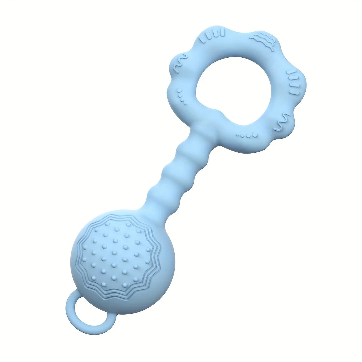 2-in-1 Silicone Baby Rattle & Teether Ring – Soft Soothing, Massage Dots, Newborn Toy