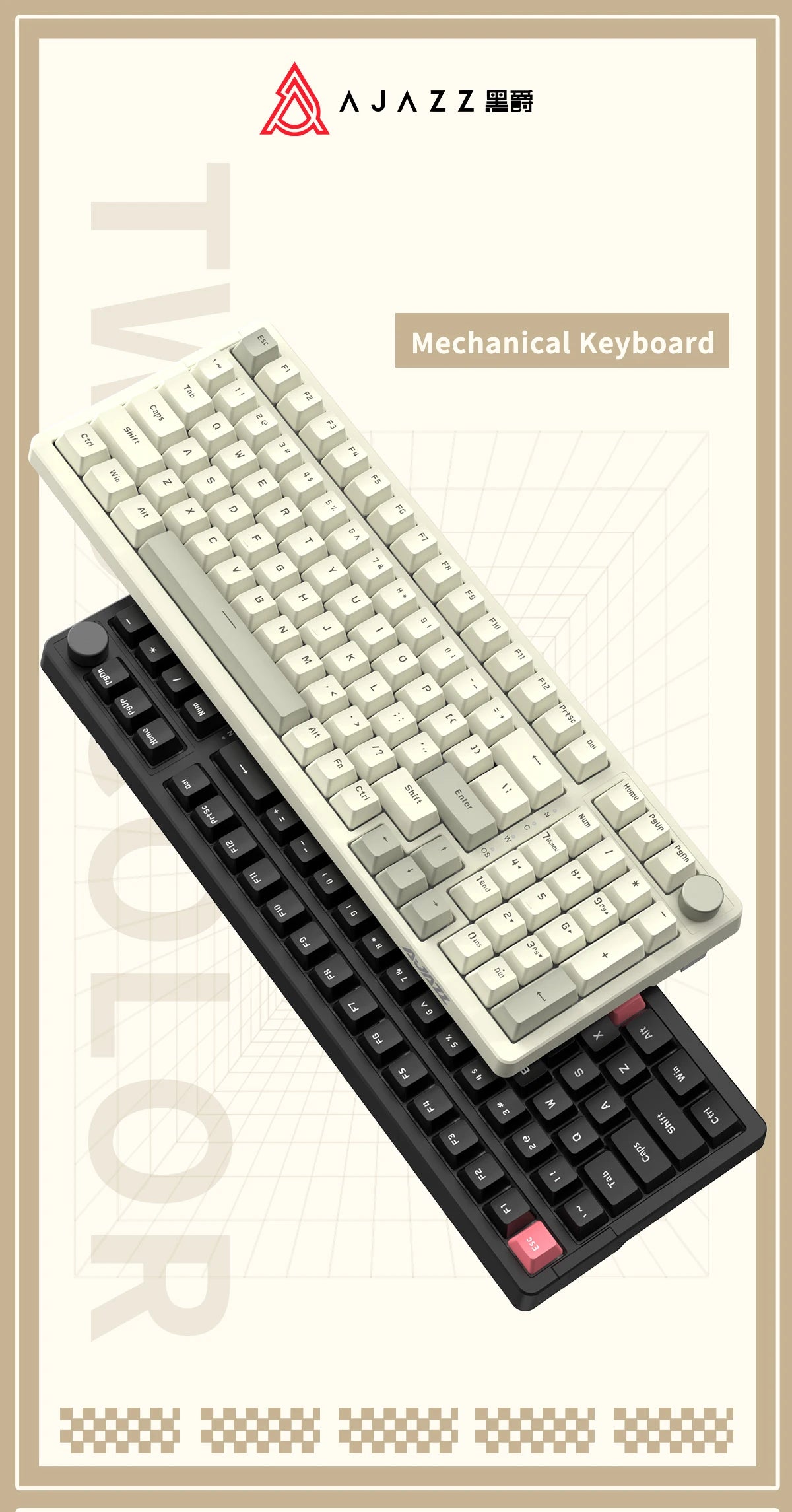 Ajazz AK992 98-Key Hot-Swap Wired Mechanical Gaming Keyboard – Multimedia Knob, USB