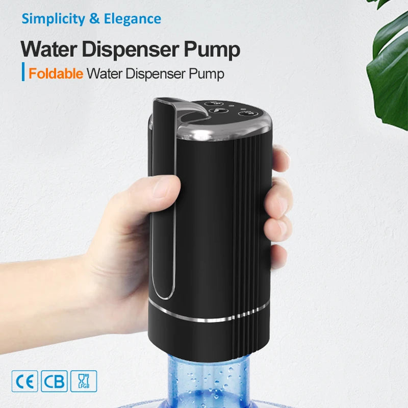 USB Electric Water Bottle Pump Dispenser – Portable, Foldable, Automatic, Household Use