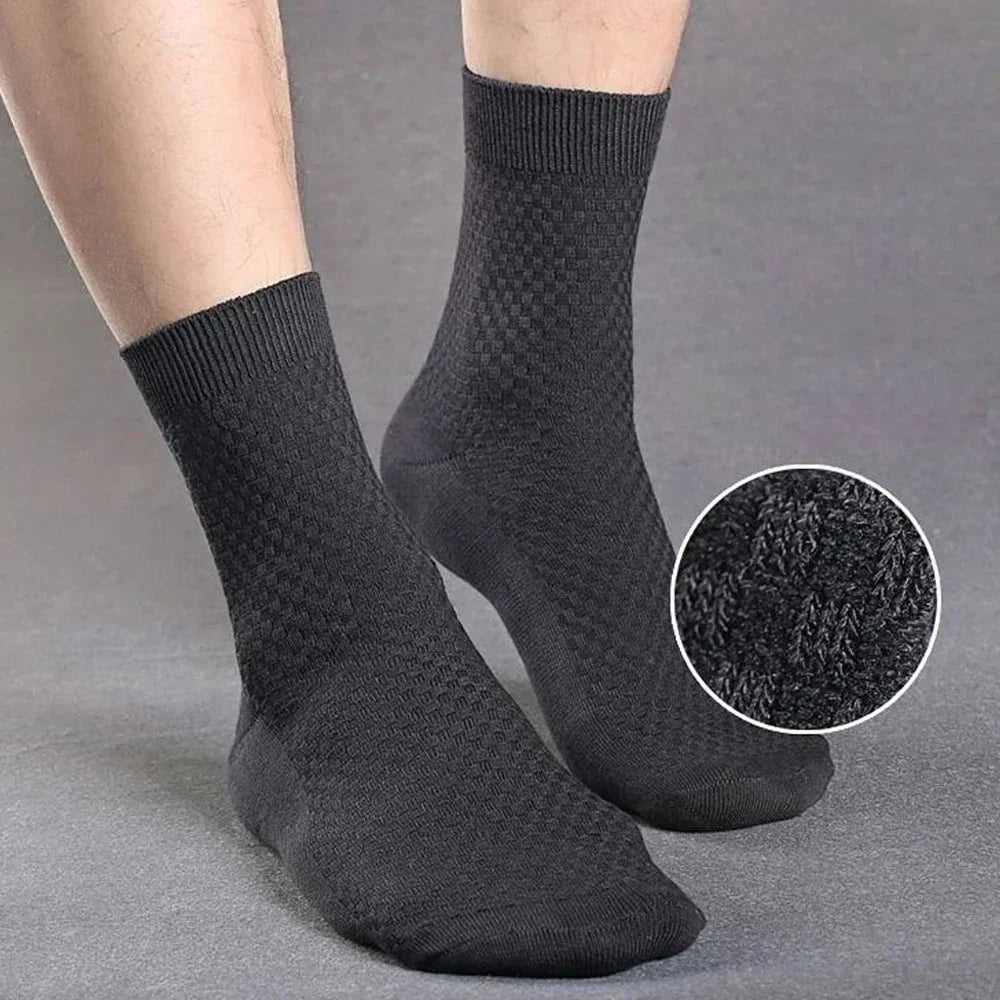 Men’s Bamboo Fiber Mid-Tube Socks – 8-Pack, Anti-Odor, Business & Sport, Black/Gray/Navy