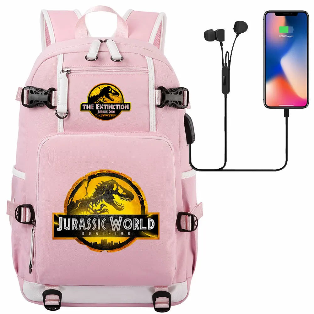 Jurassic World Dinosaur Backpack with USB Port – Large Capacity Laptop Bag for Men & Women