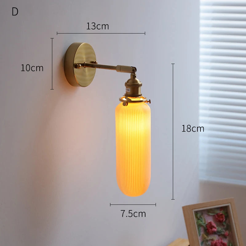 IWHD White Ceramic Nordic Wall Lamp – LED, Bedroom & Bathroom, Copper Accent, 4W–100W