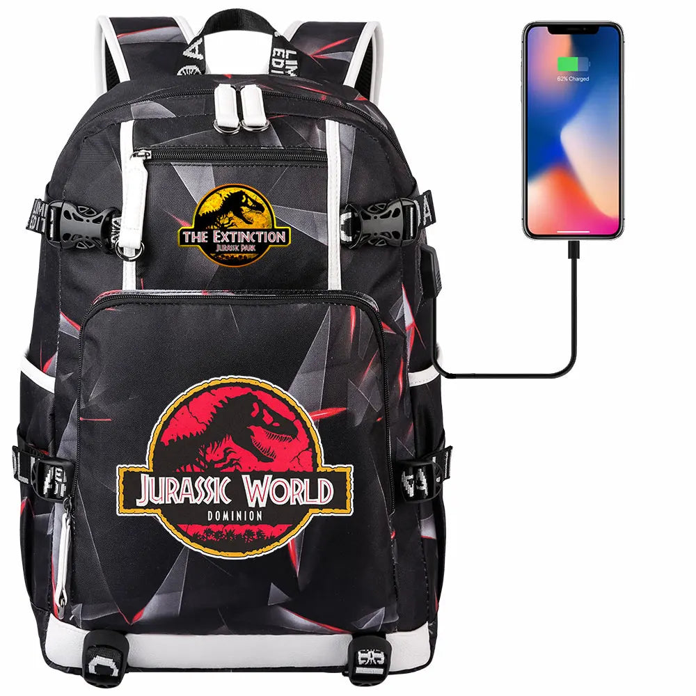 Jurassic World Dinosaur Backpack with USB Port – Large Capacity Laptop Bag for Men & Women