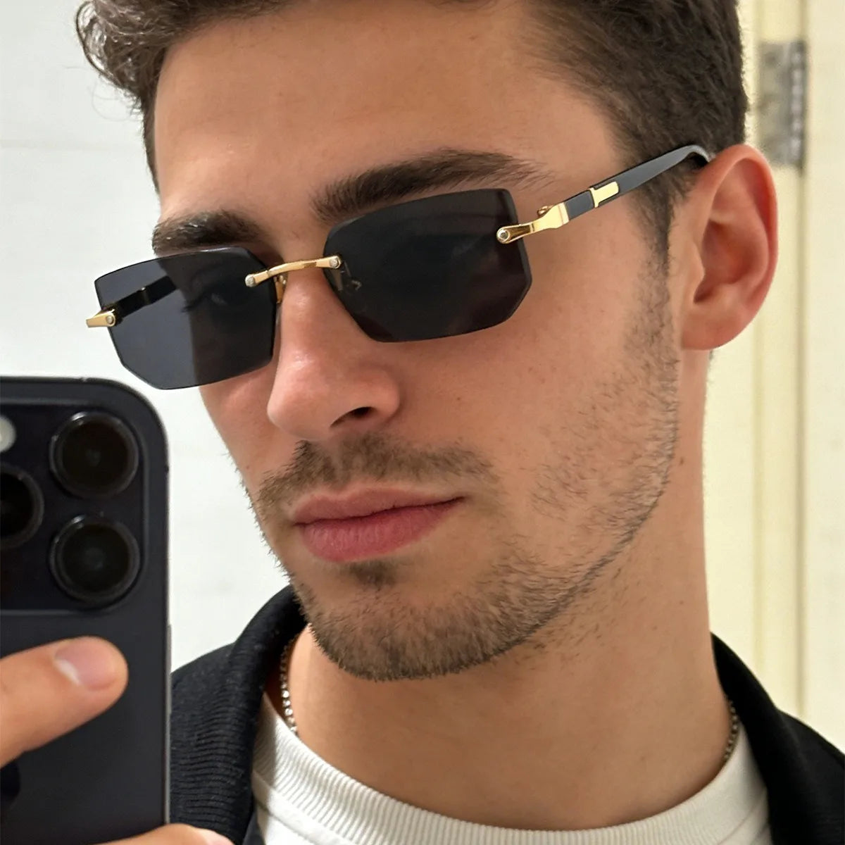 Rimless Rectangle Blue Light Blocking Sunglasses – Unisex, Square Frame, UV Protection