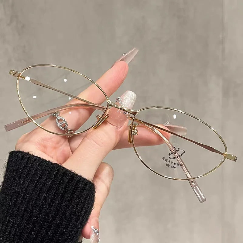 Anti-Blue Light Oval Metal Frame Reading Glasses – Ultra-Light, +0 to +4.00, Silver, Black & Gold
