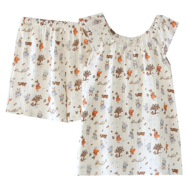 Women’s 100% Cotton Crepe Vest & Shorts Pajama Set – Loose Fit, Sizes M–XL