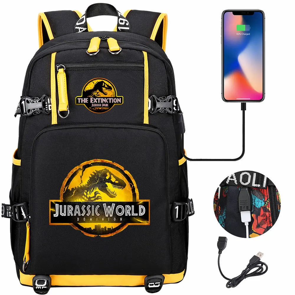 Jurassic World Dinosaur Backpack with USB Port – Large Capacity Laptop Bag for Men & Women