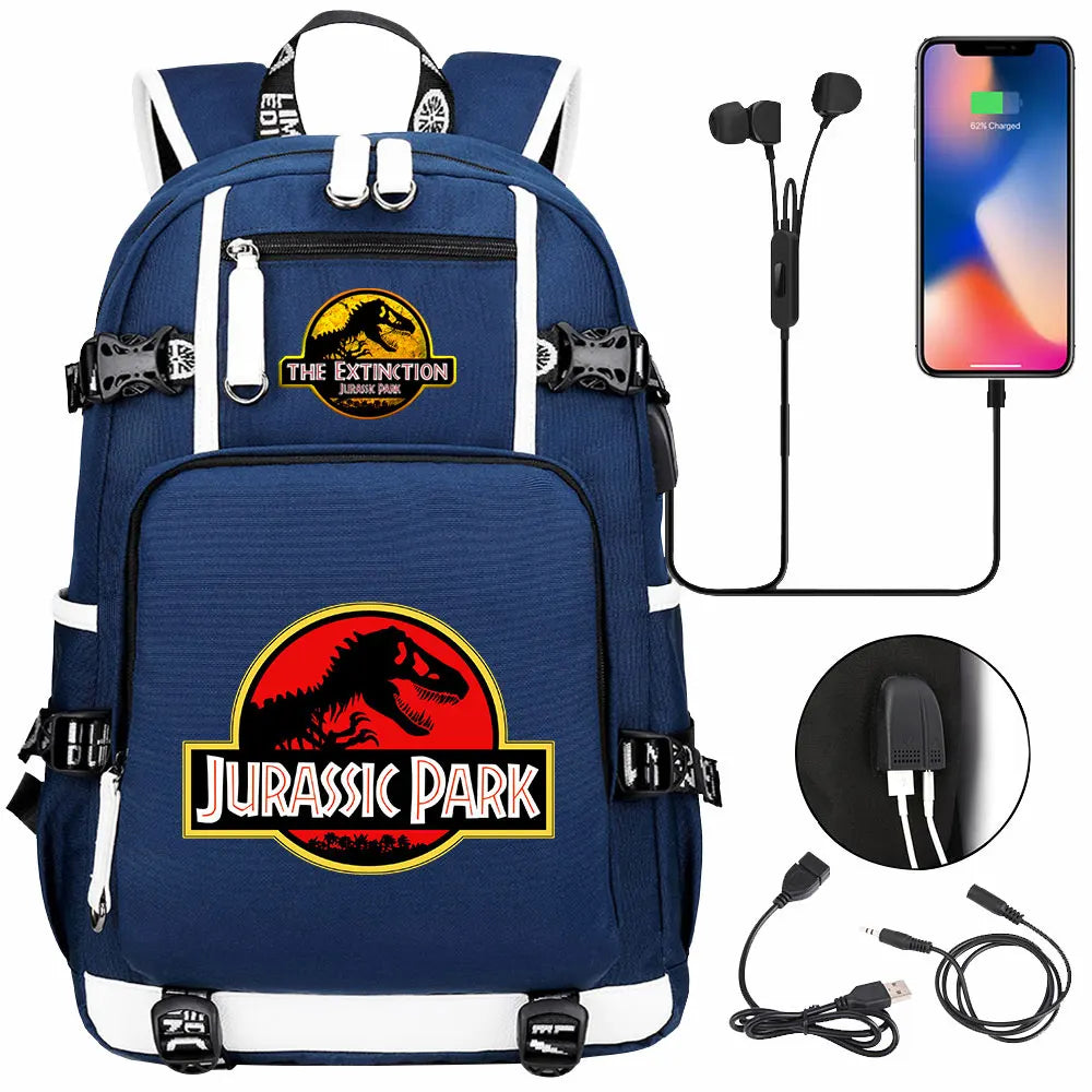Jurassic World Dinosaur Backpack with USB Port – Large Capacity Laptop Bag for Men & Women