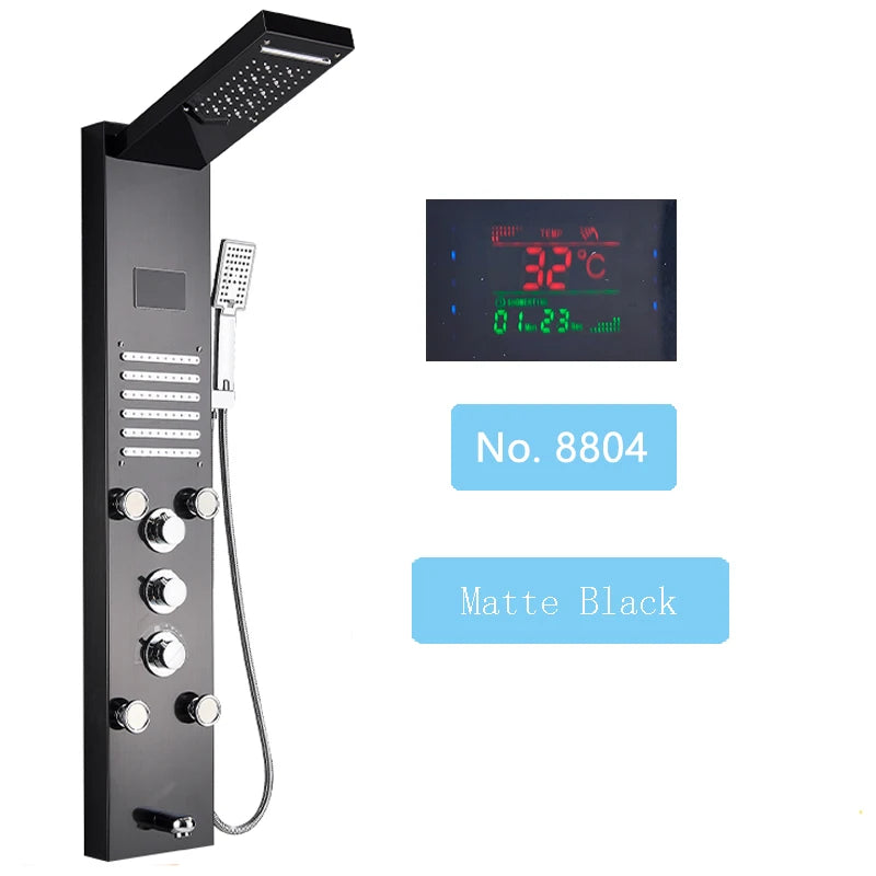 Luxury LED Waterfall Shower Panel System | Rain, Massage Jets & Hand Shower