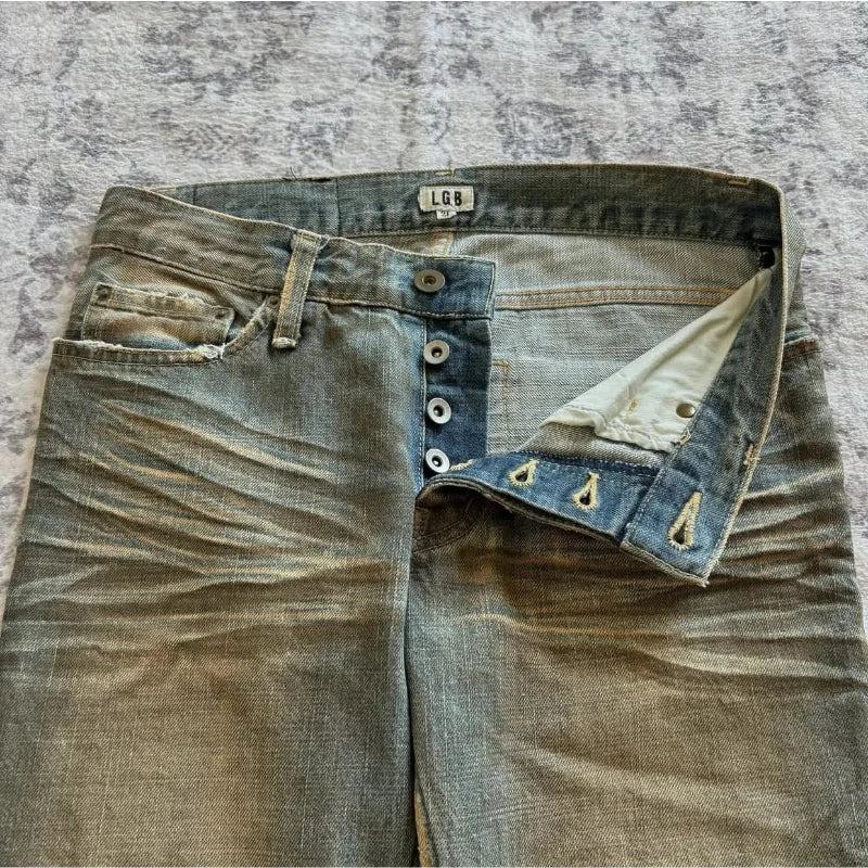 Women’s Retro Micro-Horn Flare Jeans – Casual Rock Style, Sizes S–XL, Blue Denim