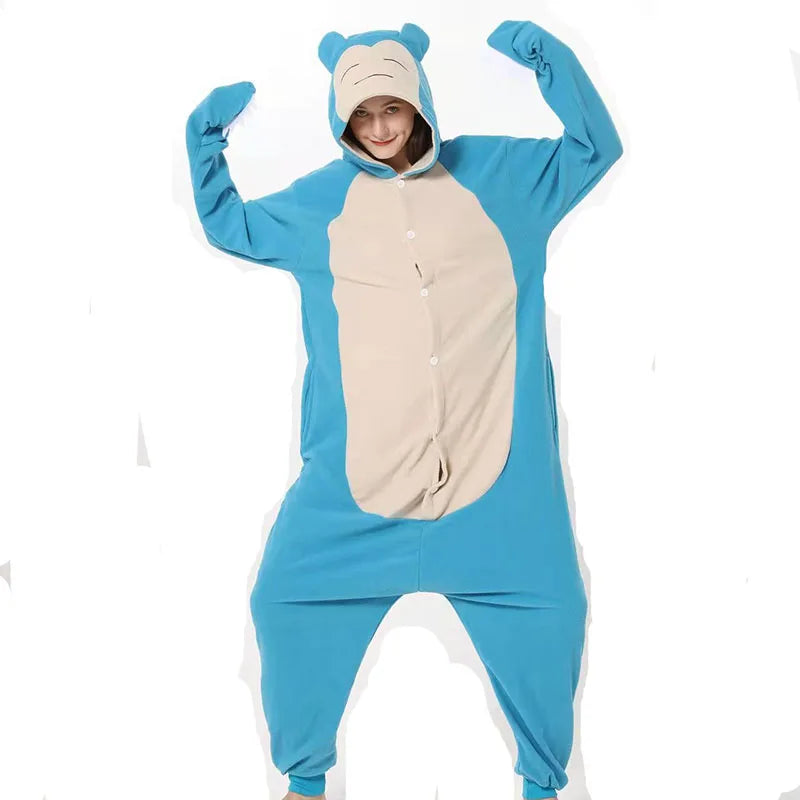 Snorlax Kigurumi Adult Onesie Pajama – Fleece Anime Bodysuit, Sizes S–XXL, 3 Colors
