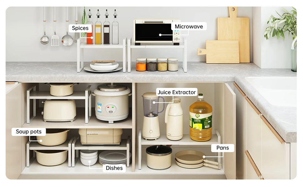 Kitchen Storage Rack Organizer – Countertop Shelf for Pots, Pans & Utensils