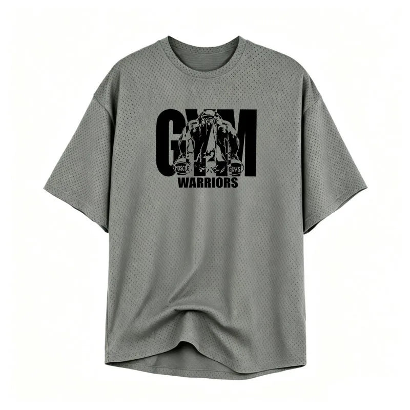 Men’s Oversized Mesh Quick-Dry Gym T-Shirt – Breathable, Bodybuilding & Sport, Short Sleeve