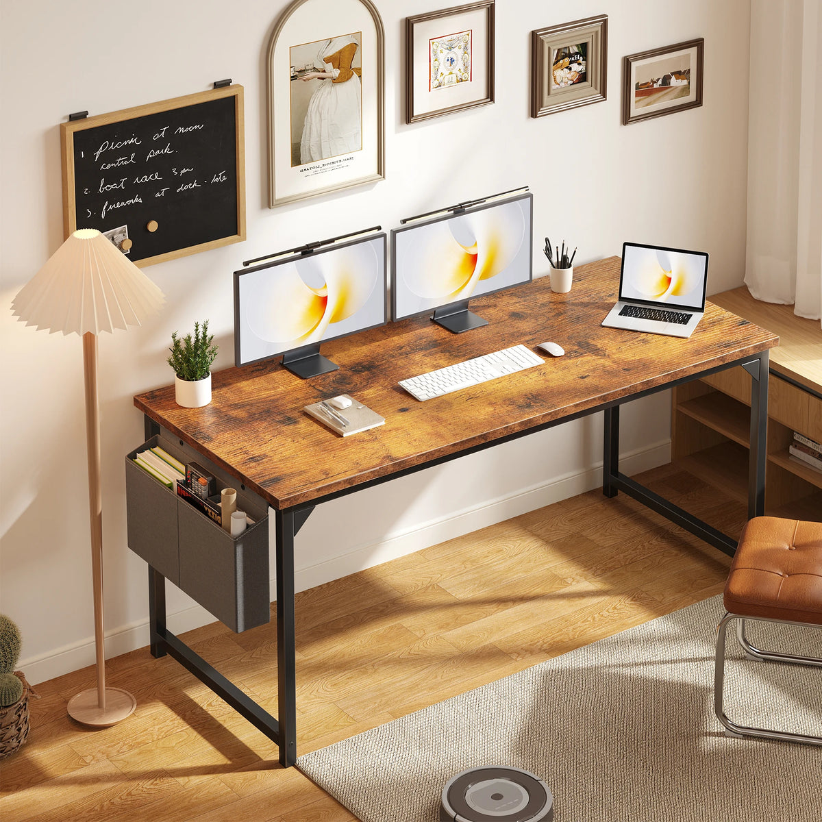 Computer Gaming Desk with Storage Bag – Metal Frame, Wood Tabletop, 31–55 Inch – Black, Rust, White